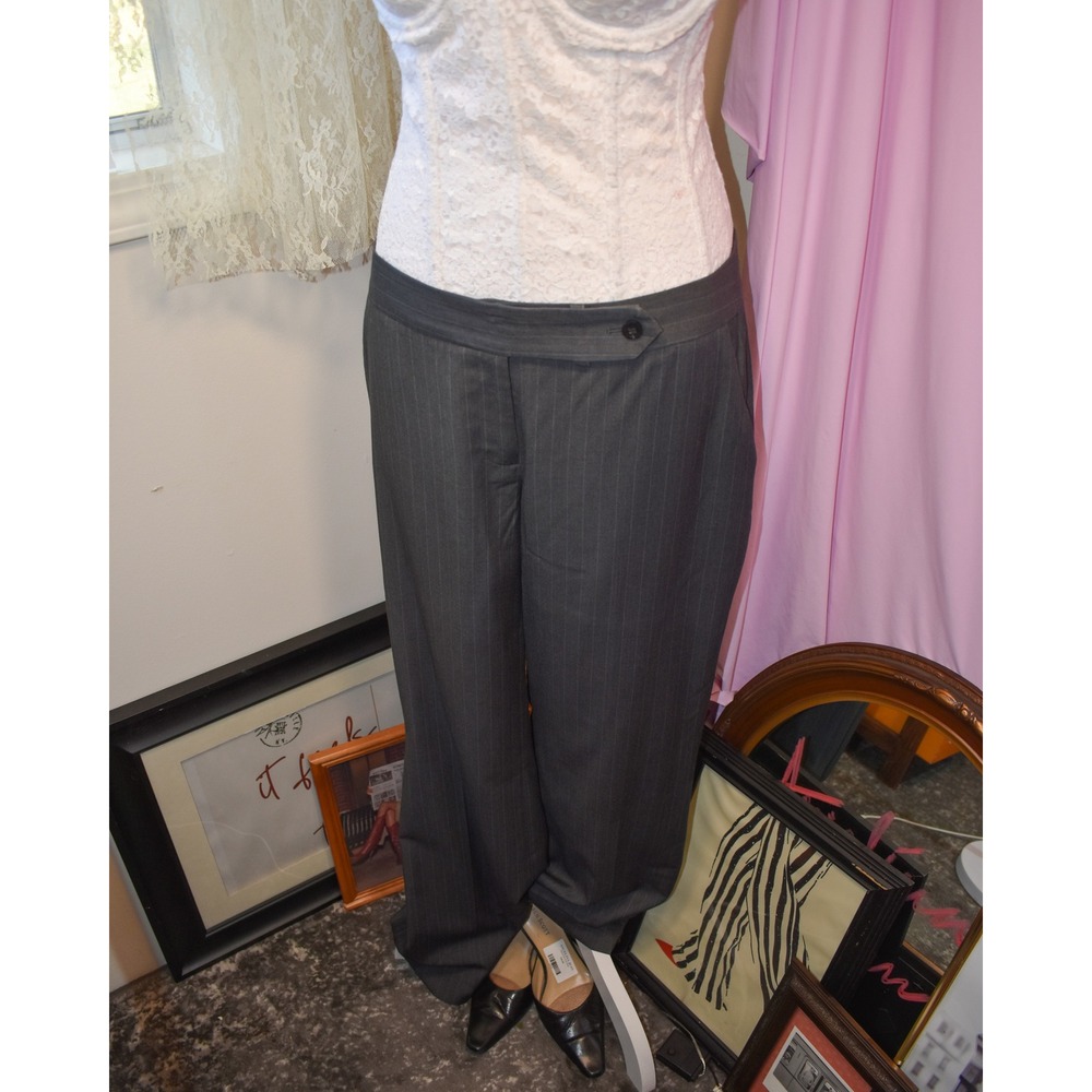 Calvin Klein Womens Gray Pinstripe Dress Pants Wide Leg Trousers Size 6 NEW